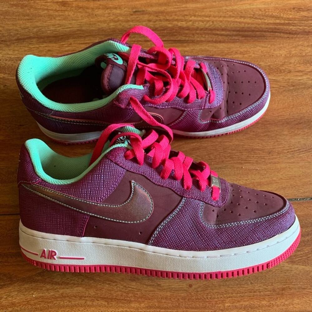 Nike Air Force 1 Mens Size 8 Shoes Burgundy Red Green AF1 Sneakers